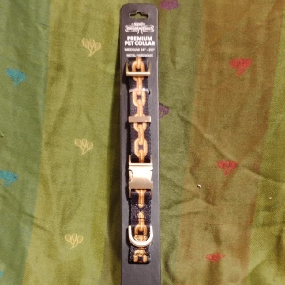 🐾💰 Snoop Doggie Doggs Collar Black & Gold Chain Print NWT